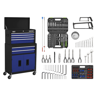 American PRO® Topchest & Rollcab Combination 6 Drawer with 170pc Tool Kit - Blue/Black